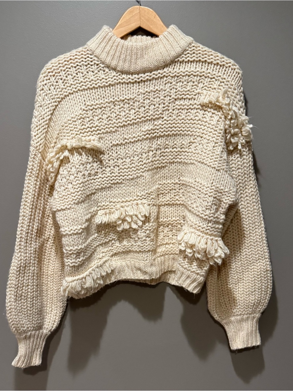 Universal Thread Cream Fringe Textured Sweater